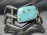 Unique Vintage Native American Navajo Turquoise Sterling Silver Bracelet Old-Nativo Arts