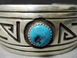 Quality Vintage Native American Navajo Geometric Water Wave Turquoise Sterling Silver Bracelet-Nativo Arts