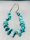 Native American Exquisite Vintage Santo Domingo Old Kingman Turquoise Sterling Silver Necklace-Nativo Arts