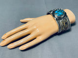 Native American One Of The Most Detailed Gold Sterling Silve Rturquoise Bracelet-Nativo Arts