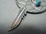 Eye-catching Vintage Native American Navajo Turquoise Sterling Silver Dream Catcher Necklace Old-Nativo Arts