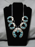 Amazing Vintage Native American Navajo Turquoise Sterling Silver Squash Blossom Necklace-Nativo Arts