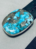 Huge Turquoise Chunk Native American Navajo Sterling Silver Concho Belt Rare!-Nativo Arts