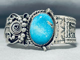 Native American One Of The Most Unique Silver Work Vintage Turquoise Sterling Bracelet-Nativo Arts