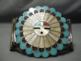 Important Edward Pablita Native American Zuni Turquoise Sterling Silver Inlay Bracelet Old-Nativo Arts