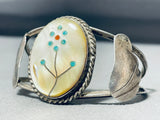 Marvelous Vintage Native American Zuni Mother Of Pearl Sterling Silver Bracelet-Nativo Arts