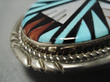 Native American One Of Most Intricate Vintage Zuni Turquoise Sterling Silver Buckle-Nativo Arts