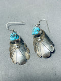 Tremendous Vintage Native American Navajo Morenci Turquoise Sterling Silver Dangle Earrings-Nativo Arts