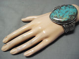 Monstrous Museum Vintage Native American Navajo Basalt Turquoise Sterling Silver Bracleet-Nativo Arts