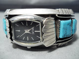 Rare!! Vintage Native American Navajo Sleeping Beauty Turquoise Sterling Silver Watch Bracelet-Nativo Arts
