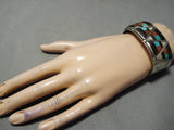 Intricate Vintage Native American Navajo Delbert Watka Turquoise Sterling Silver Bracelet-Nativo Arts