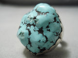 Superior Vintage Native American Navajo Huge Spiderweb Turquoise Sterling Silver Ring-Nativo Arts