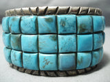 One Of The Best Vintage Native American Navajo Squared Turquoise Inlay Sterling Silver Bracelet-Nativo Arts