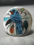 Native American Important Harlan Coonsis Bluejay Turquoise Coral Sterling Silver Ring-Nativo Arts