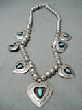 Exceptional Vintage Native American Navajo Turquoise Sterling Silver Hearts Necklace-Nativo Arts