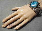 Vivid Blue Vintage Native American Navajo Sterling Silver Leaf Bracelet Old-Nativo Arts