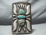 Magnificent Vintage Native American Navajo Green Turquoise Sterling Silver Leather Bowguard-Nativo Arts