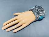 Highly Detailed Wide Native American Lizard Turquoise Sterling Silver Bracelet-Nativo Arts