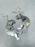 Important Native American Navajo Sterling Silver Kokopelli Earrings-Nativo Arts