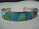 Trapezoidal Inlay Vintage Native American Navajo Turquoise Sterling Silver Bracelet-Nativo Arts