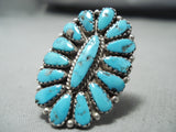 Native American Eye-catching Justin Wilson Vintage Morenci Turquoise Sterling Silver Ring-Nativo Arts