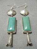 Fabulous Vintage Native American Navajo Squared Royston Turquoise Sterling Silver Earrings-Nativo Arts