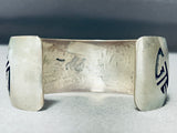 Native American Completely Hand Carved Vintage Navajo Sterling Silver Native Woman Bracelet-Nativo Arts