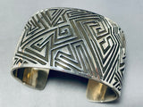 Completely Hand Carved Native American Navajo Sterling Silver Maze Bracelet-Nativo Arts
