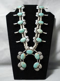 Green Turquoise Native American Sterling Silver Squash Blossom Necklace-Nativo Arts