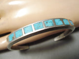 Intricate!! Vintage Zuni Native American Navajo Turquoise Inlay Sterling Silver Bracelet Old-Nativo Arts