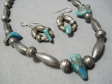 Impressive Vintage Native American Navajo Turquoise Sterling Silver Necklace & Earring Set Old-Nativo Arts