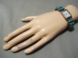 Rare Orville Tsinnie Vintage Native American Navajo Turquoise Sterling Silver Watch Bracelet Old-Nativo Arts