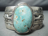 Very Detailed! Vintage Native American Navajo #8 Turquoise Sterling Silver Feather Bracelet-Nativo Arts