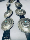 Authentic Hand Wrought Sterling Silver Vintage Native American Navajo Turquoise Concho Belt-Nativo Arts