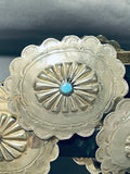 Authentic Vintage Native American Navajo Hand Tooled Sterling Silver Turquoise Concho Belt-Nativo Arts