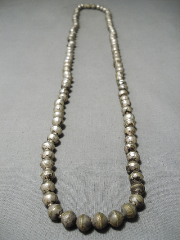 Very Rare Very Long 34 Inch Vintage Native American Navajo Sterling Silver Necklace Old-Nativo Arts