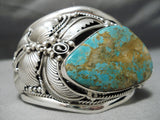 One Of The Best Native American Navajo Royston Turquoise Sterling Silver Leaf Bracelet-Nativo Arts