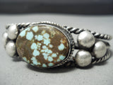 Opulent Vintage Native American Navajo #8 Turquoise Sterling Silver Coiled Bracelet-Nativo Arts