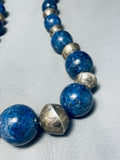 282 Grams Best Vintage Native American Navajo Lapis Sterling Silver Ball Necklace-Nativo Arts