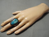 Detailed And Heavy!! Vintage Native American Navajo Turquoise Sterling Silver Flank Ring-Nativo Arts