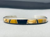 Hypnotic Native American Navajo Signed Inlay Tiger Eye Jet Sterling Silver Bracelet-Nativo Arts