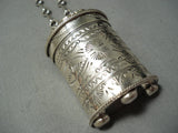 Rare Heavy Trinket Box Native American Navajo Turquoise Sterling Silver Necklace-Nativo Arts
