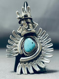 Nelson Morton Unique Native American Navajo Turquoise Sterling Silver Kachina Ring-Nativo Arts