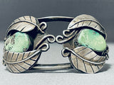 Rare Royston Turquoise Early Vintage Native American Navajo Sterling Silver Leaf Bracelet-Nativo Arts