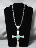 Heavy Thick Sturdy Native American Navajo Turquoise Sterling Silver Cross Necklace-Nativo Arts