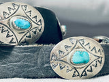 Remarkable Vintage Native American Navajo Signed Kingman Turquoise Sterling Silver Concho Belt-Nativo Arts