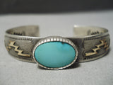Amazing Vintage Native American Navajo Turquoise Sterling Silver Geometric Bracelet-Nativo Arts