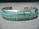 Native American Sensational Vintage Zuni Blue Gem Turquoise Sterling Silver Bracelet Old-Nativo Arts