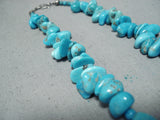 Unique Vintage Native American Navajo Kingman Turquoise Sterling Silver Necklace Old-Nativo Arts