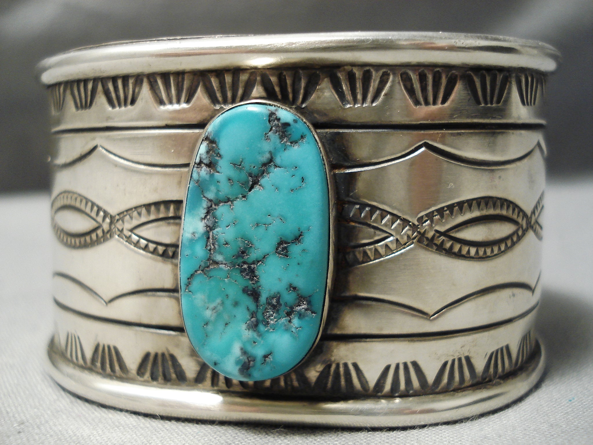 Heavy beautifully hand designed sterling with turquoise sold bracelet